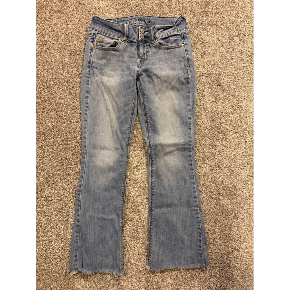 American Eagle Outfitters Jeans Womens 4 Flare Light Wash Distressed Frayed Hem
